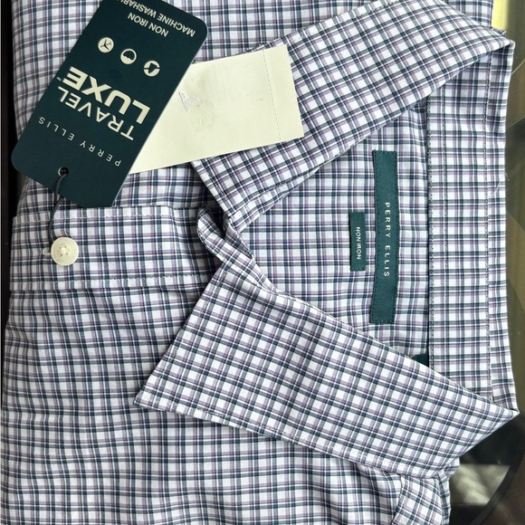 Perry Ellis Purple and White Casual Button Down Shirt - Picture 2 of 4